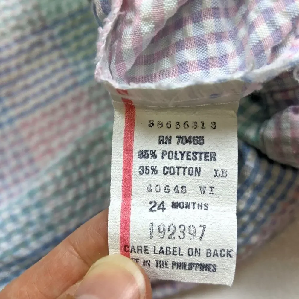 Vintage Pants Girls Size 24m Pastel Plaid Suspender Seersucker Overalls